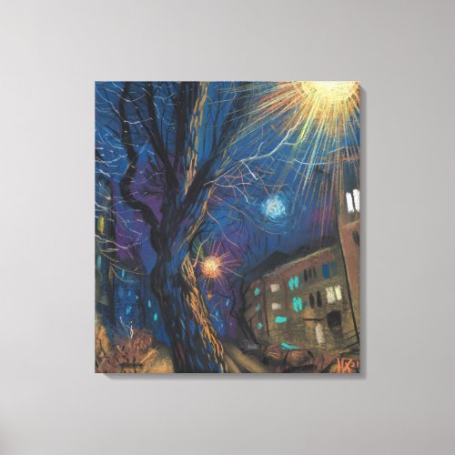 Midnight Sun Night Street Tree Landscape Paintin Canvas Print