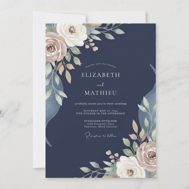 Midnight Taupe Peony Wedding Invitation (Front)