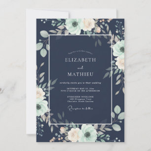 Midnight Teal Eucalyptus Wedding Invitation