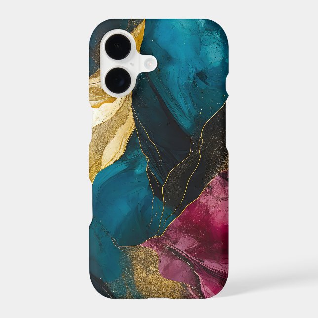 Midnight Teal & Gold Marble Fusion iPhone Case (Back)