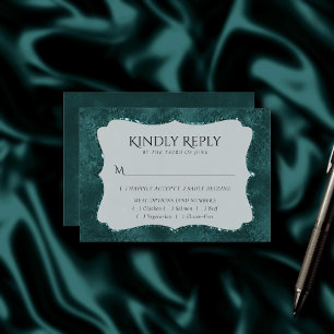 Midnight Teal Romance   Dark Satiny Damask Entree RSVP Card