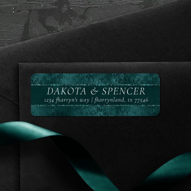 Midnight Teal Romance | Dark Satiny Grunge Address Label (Creator Uploaded)