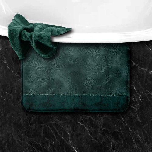 Midnight Teal Romance  Dark Satiny Grunge Damask Bath Mat