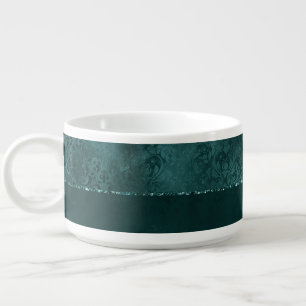 Midnight Teal Romance   Dark Satiny Grunge Damask Bowl