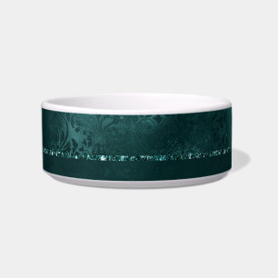 Midnight Teal Romance Dark Satiny Grunge Damask Bowl