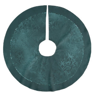 Midnight Teal Romance Dark Satiny Grunge Damask Brushed Polyester Tree Skirt