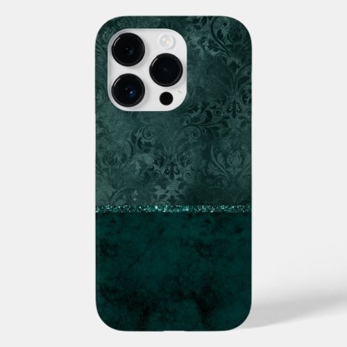 Midnight Teal Romance  Dark Satiny Grunge Damask Case_Mate iPhone 14 Pro Case