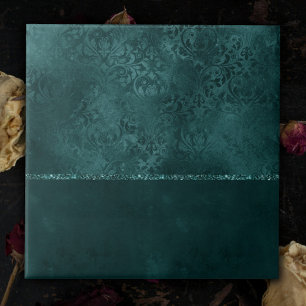 Midnight Teal Romance Dark Satiny Grunge Damask Ceramic Tile