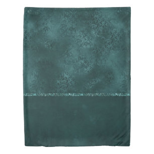 Midnight Teal Romance   Dark Satiny Grunge Damask Duvet Cover