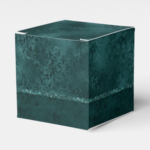 Midnight Teal Romance  Dark Satiny Grunge Damask Favor Boxes