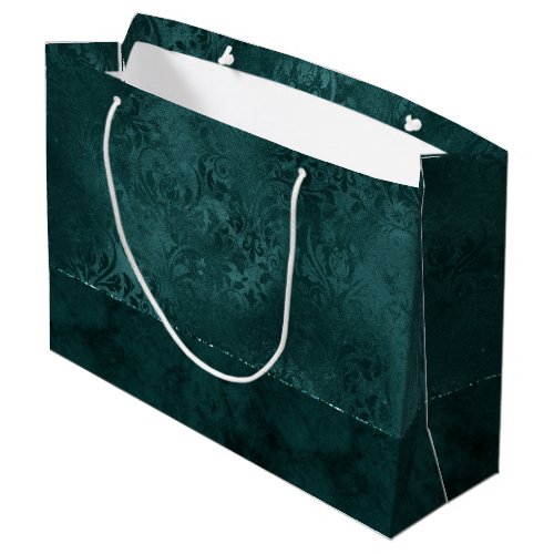 Midnight Teal Romance  Dark Satiny Grunge Damask Large Gift Bag