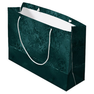 Midnight Teal Romance   Dark Satiny Grunge Damask Large Gift Bag