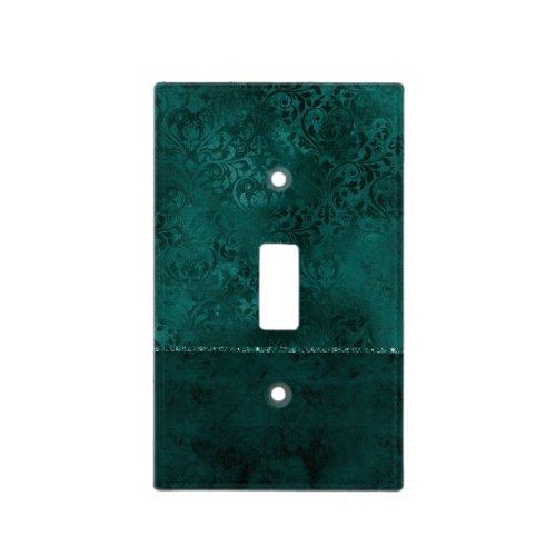 Midnight Teal Romance  Dark Satiny Grunge Damask Light Switch Cover