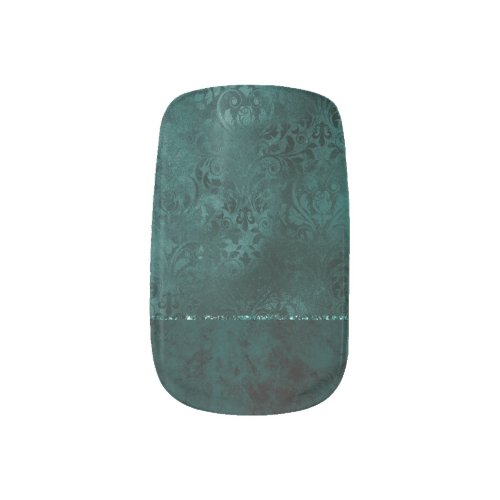 Midnight Teal Romance  Dark Satiny Grunge Damask Minx Nail Art