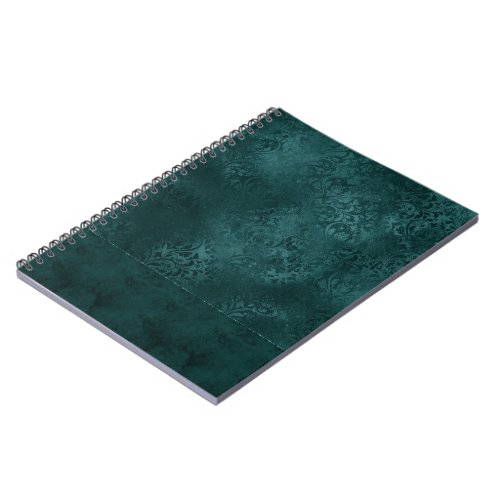 Midnight Teal Romance  Dark Satiny Grunge Damask Notebook