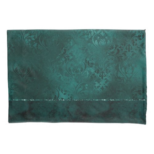 Midnight Teal Romance  Dark Satiny Grunge Damask Pillow Case