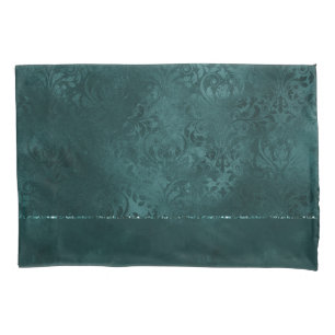 Midnight Teal Romance   Dark Satiny Grunge Damask Pillow Case