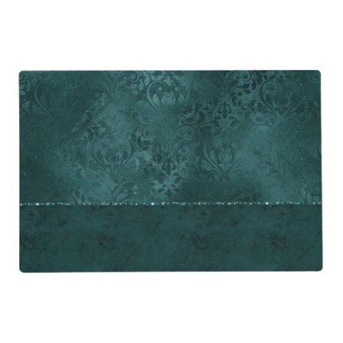 Midnight Teal Romance  Dark Satiny Grunge Damask Placemat