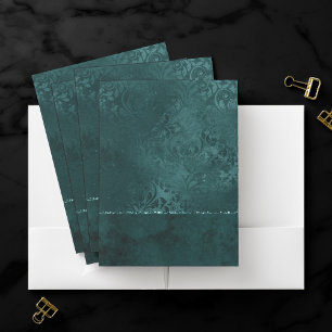 Midnight Teal Romance   Dark Satiny Grunge Damask Pocket Folder