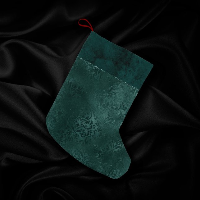 Midnight Teal Romance | Dark Satiny Grunge Damask Small Christmas Stocking (Creator Uploaded)