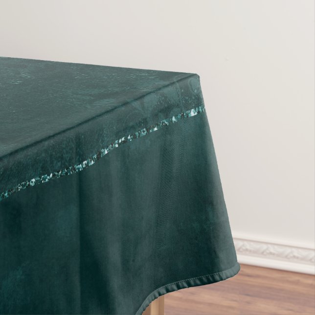 Midnight Teal Romance | Dark Satiny Grunge Damask Tablecloth (In Situ)