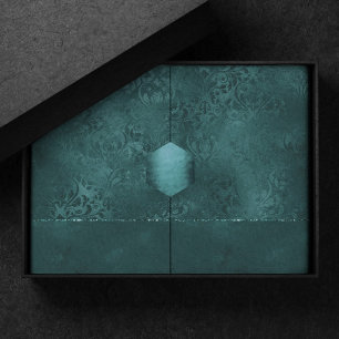 Midnight Teal Romance Dark Satiny Grunge Damask Tissue Paper