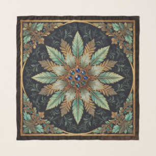 Midnight Teal Sapphire Botanical Silk Scarf 36X36
