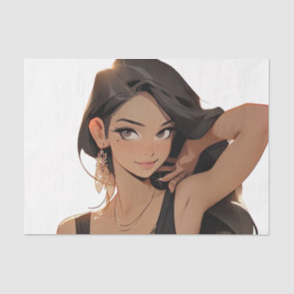 Midnight Temptation: Sultry Anime Woman in Black D Tissue Paper