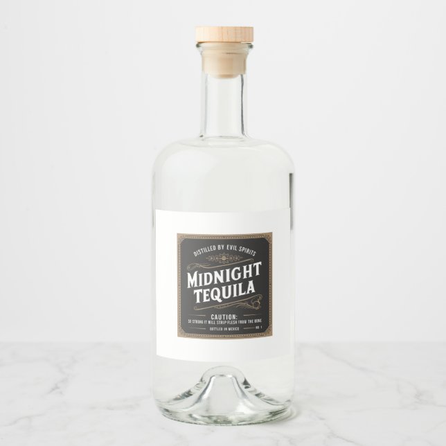 Midnight tequila liquor bottle label (Front)