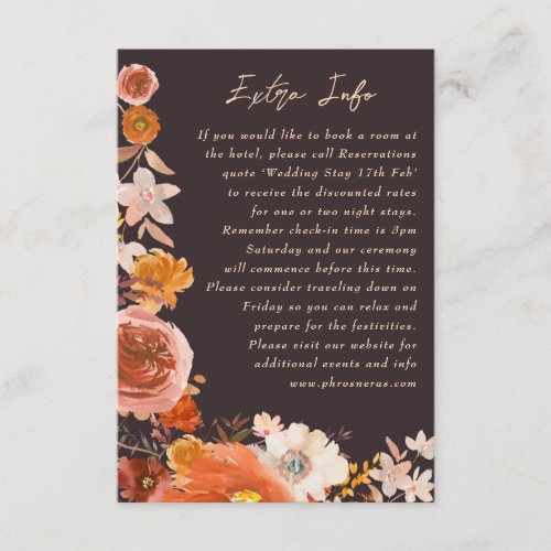 Midnight Terracotta Floral Info Detail Watercolor Enclosure Card