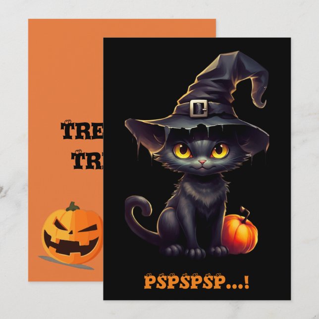 Midnight The Witchy Black Cat Halloween Invitation (Front/Back)