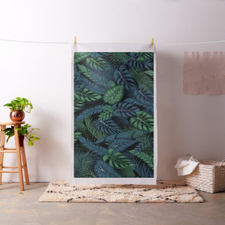 Midnight Tropical Leaves Pattern Fabric
