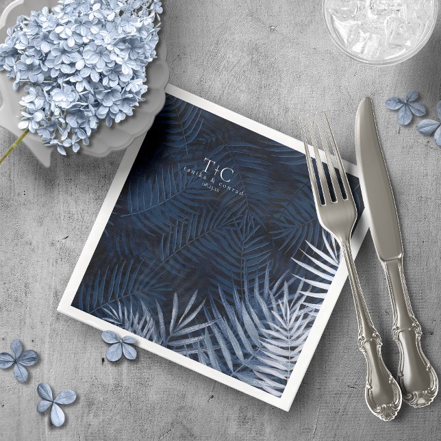 Midnight Tropical Palm Pattern ID1322 Paper Dinner Napkins (Creator Uploaded)