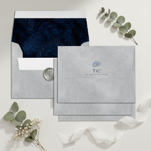 Midnight Tropical Palm Pattern Navy Silver ID1322 Envelope