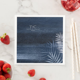 Midnight Tropical Palms Moody Blue ID1322 Paper Dinner Napkins