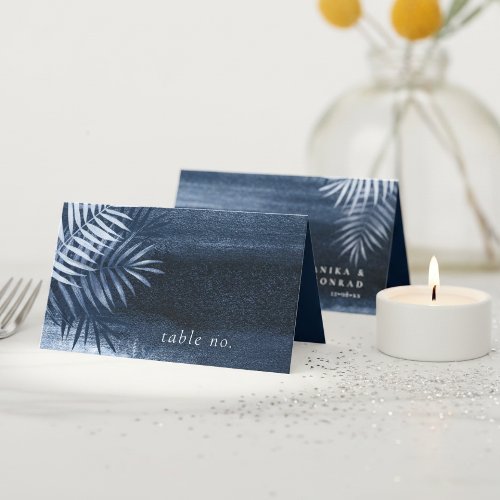 Midnight Tropical Palms Moody Blue ID1322 Place Card
