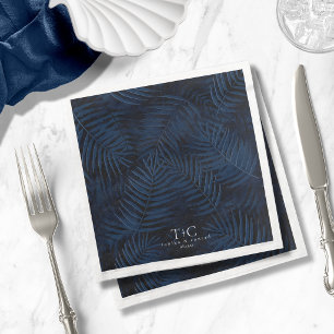 Midnight Tropical Palms Moody Blue Pattern ID1322 Paper Dinner Napkins