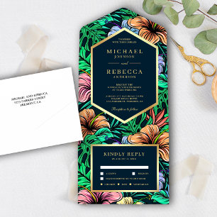 Midnight Tropical Vibrant Floral Garden Wedding All In One Invitation