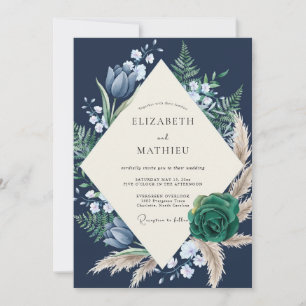 Midnight Tulip Fern Wedding Invitation