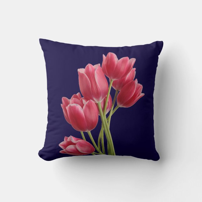 Midnight Tulips Throw Pillow (Front)