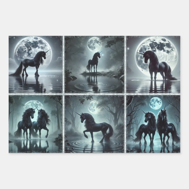 Midnight Unicorns Wrapping Paper  (Front)