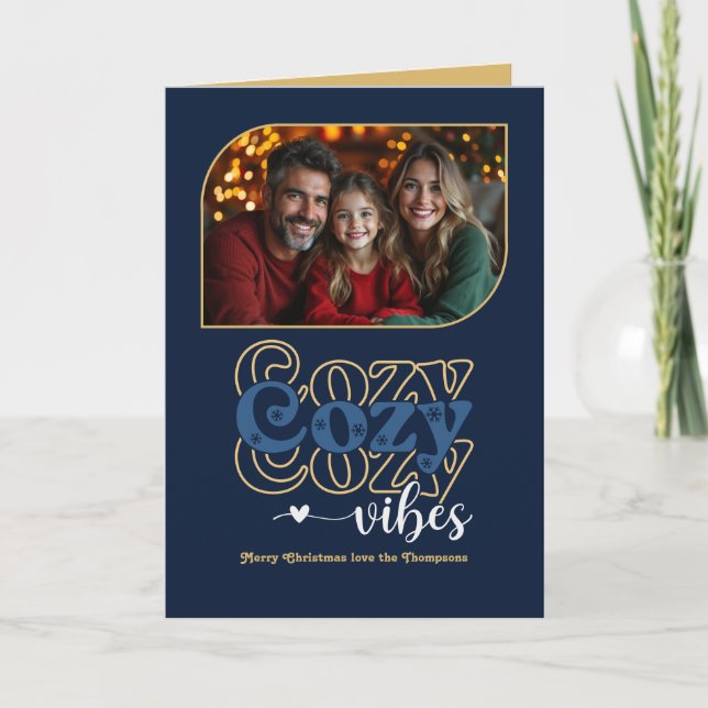 Midnight Velvet Cozy Vibes Retro Christmas Photo Holiday Card (Front)