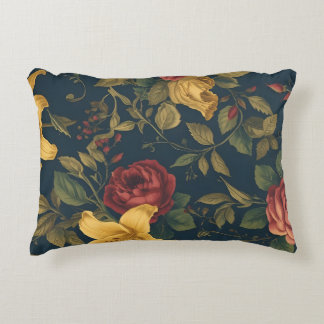 Midnight Victorian Floral – Yellow Lilies & Roses Accent Pillow
