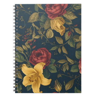 Midnight Victorian Floral – Yellow Lilies & Roses  Notebook