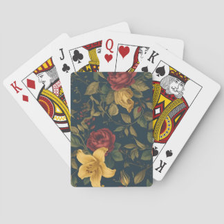 Midnight Victorian Floral – Yellow Lilies & Roses  Poker Cards