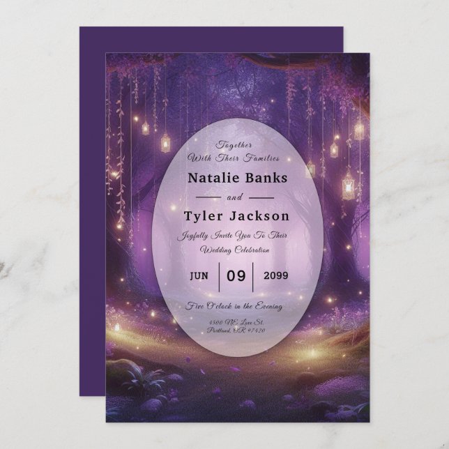 Midnight Violet Enchanted Forest Wedding Invitation (Front/Back)