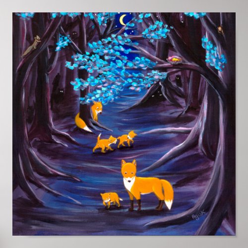 Midnight Walk  Dreamy Woodland Nursery Poster