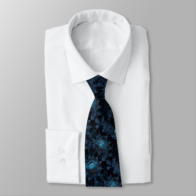 Midnight Web Gothic Floral Spider Pattern Neck Tie (Tied)