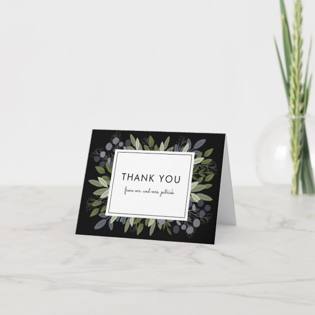 Midnight Wedding Sprig Thank You Note Card (Front)