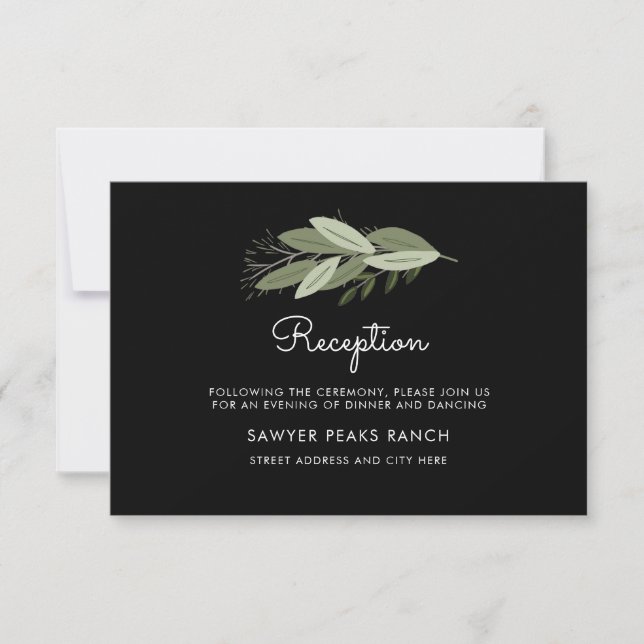 Midnight Wedding Sprigs Reception Card (Front)